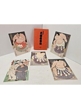 Vintage Daimon Kinoshita Japanese Sumo Postcard Set of 5 Nishiki-e Boxed Japan